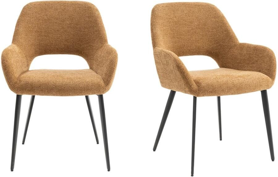 Furnihaus Eetkamerstoelen set van 2 met armleuning Levi Mosterd Geel Stof
