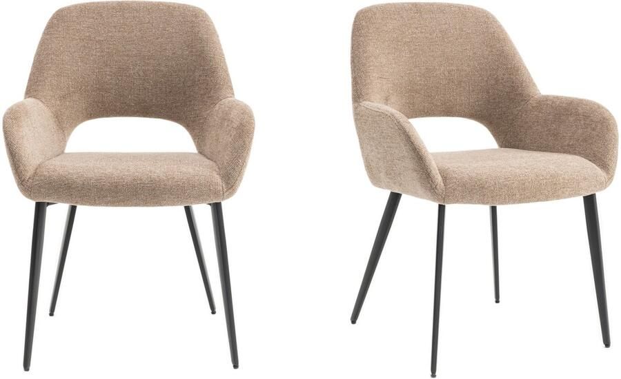 Furnihaus Eetkamerstoelen set van 2 met armleuning Levi Taupe Stof