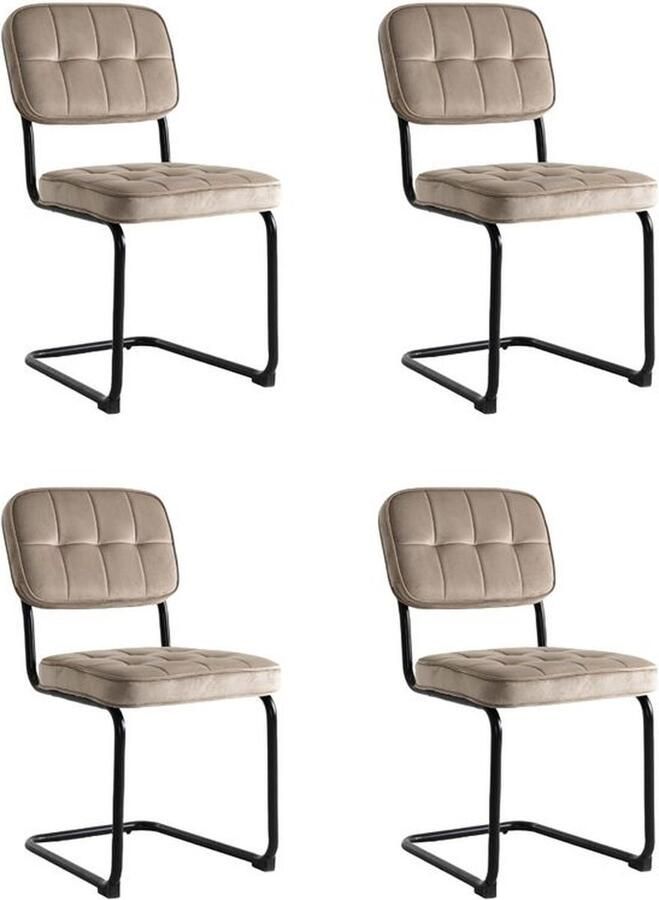 Furnihaus Eetkamerstoelen Set van 4 Flexa Beige Metaalpoot Fluweel