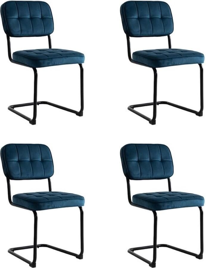 Furnihaus Eetkamerstoelen Set van 4 Flexa Blauw Metaalpoot Fluweel