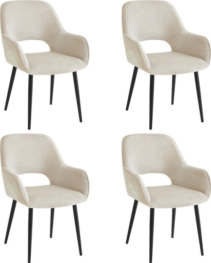 Furnihaus Eetkamerstoelen met armleuning Levi Beige Stof Set van 4