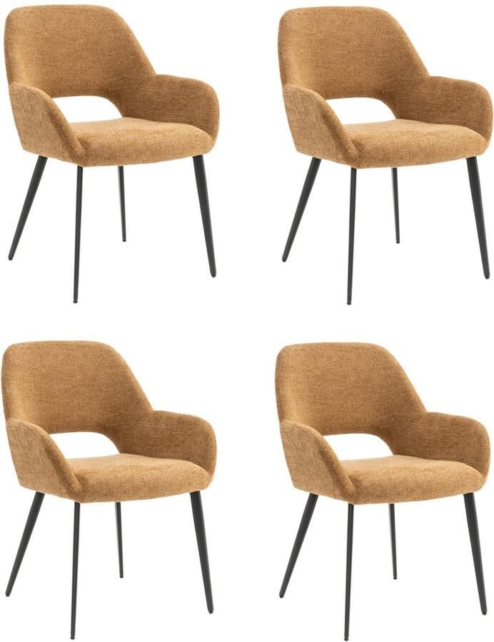 Furnihaus Eetkamerstoelen set van 4 met armleuning Levi Mosterd Geel Stof