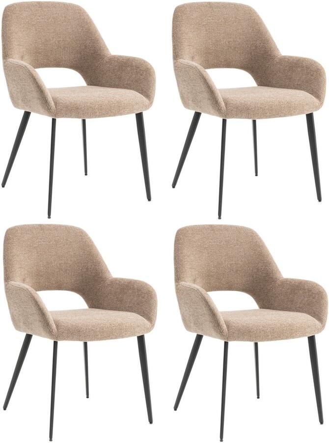Furnihaus Eetkamerstoelen set van 4 met armleuning Levi Taupe Stof