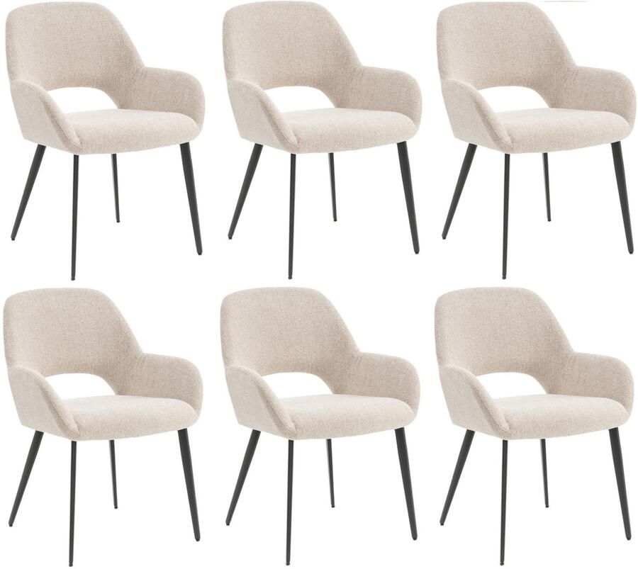 Furnihaus Eetkamerstoelen set van 6 met armleuning Levi Beige Stof