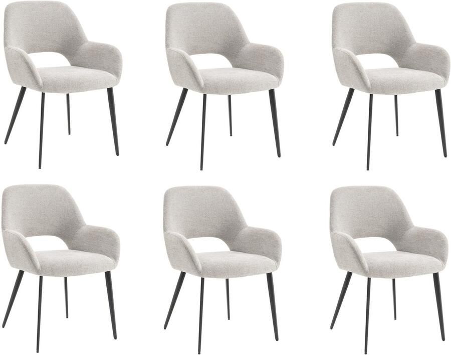 Furnihaus Eetkamerstoelen set van 6 met armleuning Levi Grijs Stof