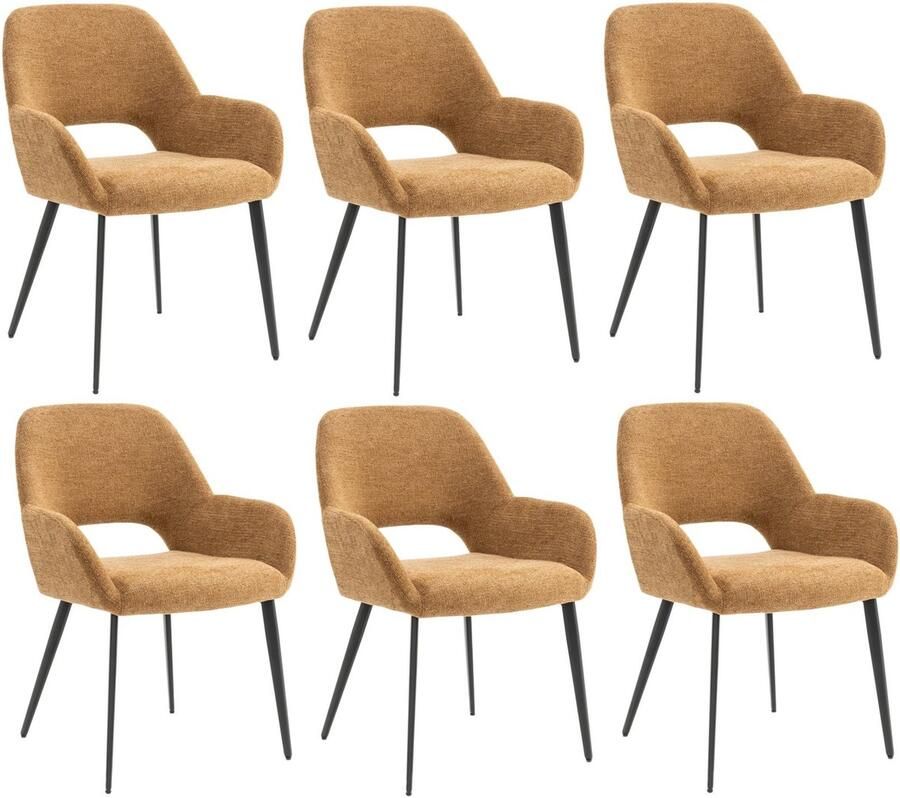Furnihaus Eetkamerstoelen set van 6 met armleuning Levi Mosterd Geel Stof