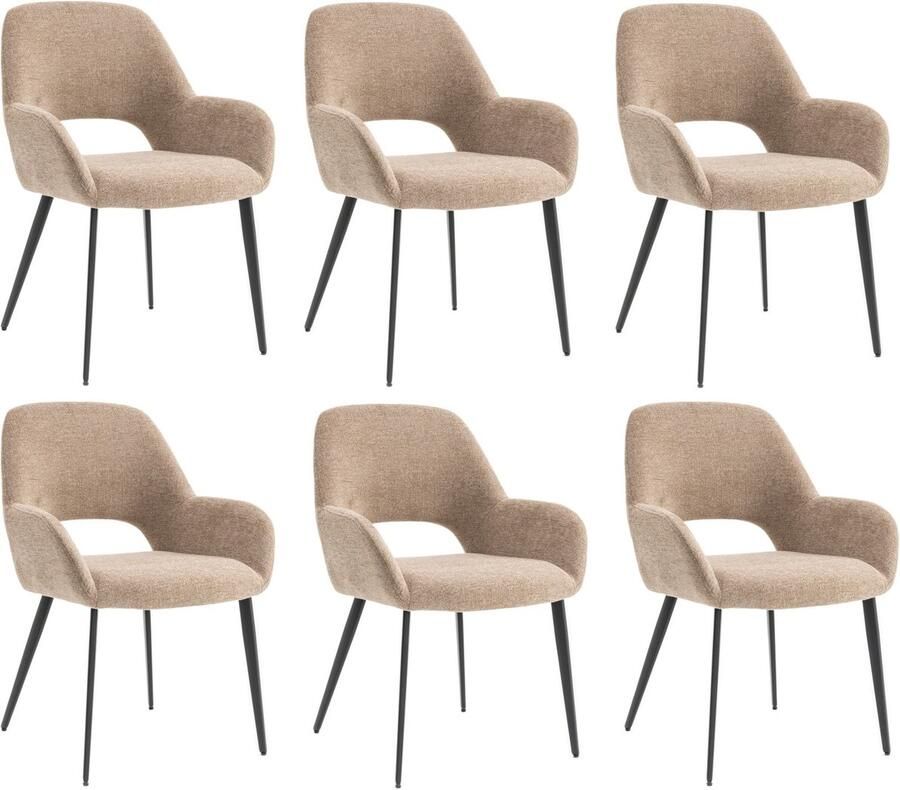 Furnihaus Eetkamerstoelen set van 6 met armleuning Levi Taupe Stof
