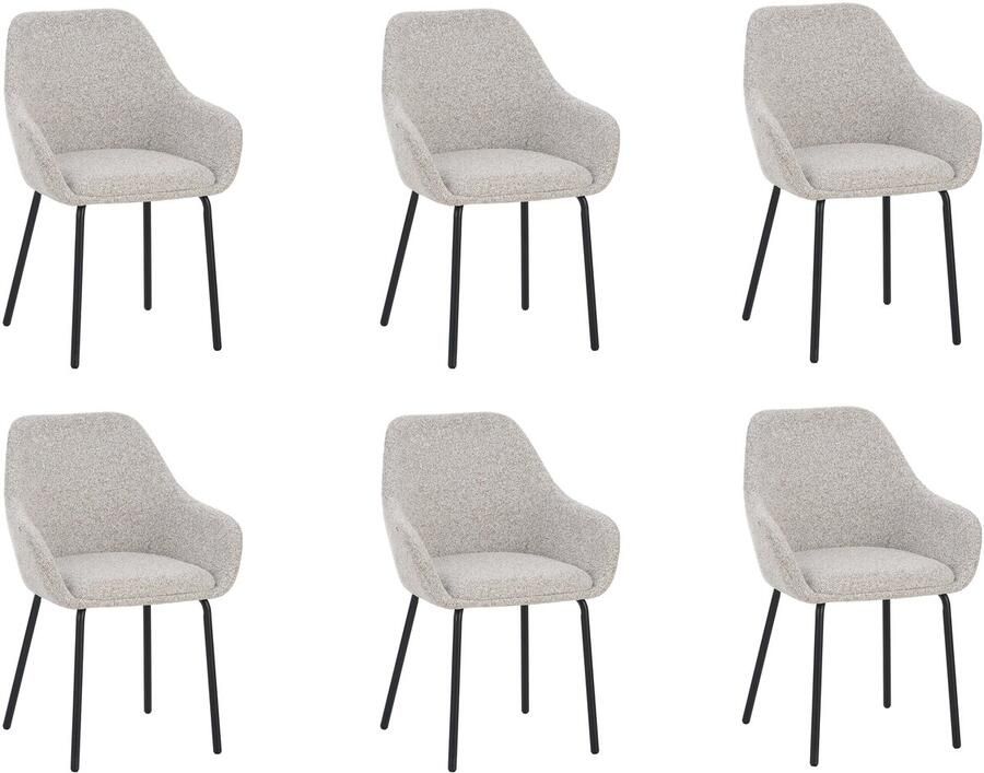Furnihaus Lucy eetkamerstoelen armleuning beige stof set van 6 ergonomisch ontwerp