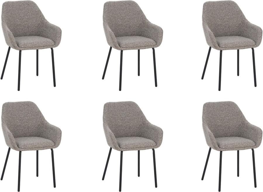 Furnihaus Lucy Eetkamerstoelen set van 6 met armleuning Taupe Stof