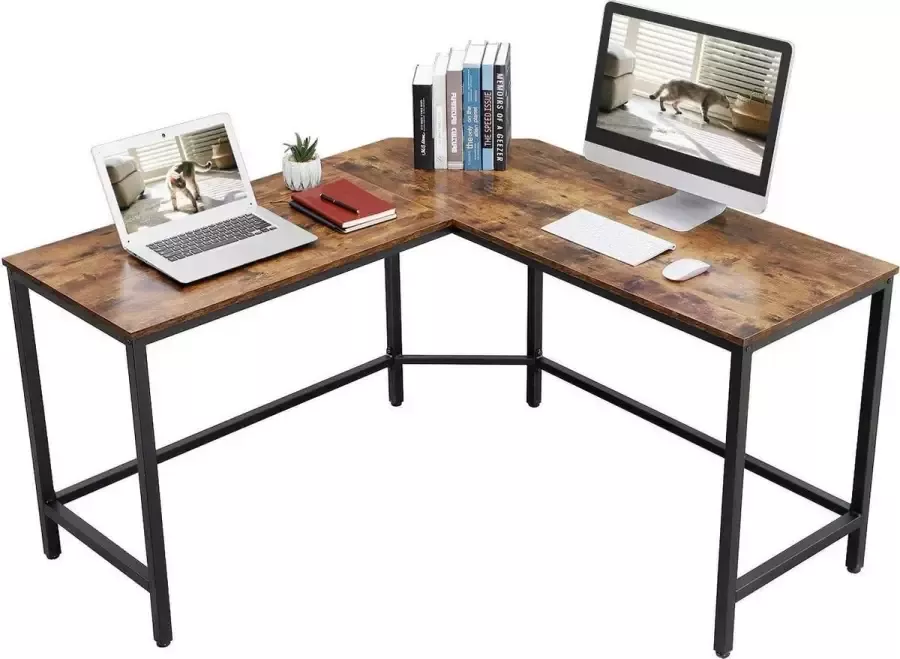 Furnihaus Laptop tafel Hoek Bureau Idustrieel Vintage Hout Metaal 135x135x75cm
