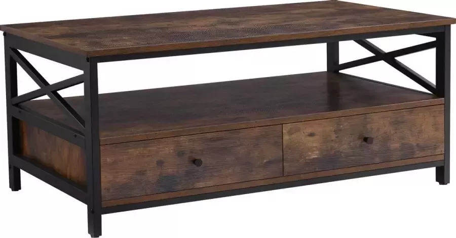 Furnihaus Salontafel Tafel Salontafels Bijzettafels 2 Lades Metaal Bewerkt hout 100 x 55 x 47 cm