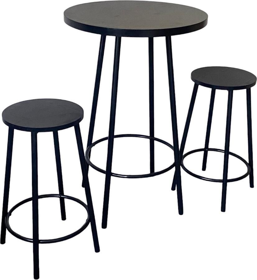 Furnilux Bartafel rond met 2 barkrukken Zwart 60 x 60 x 96 cm