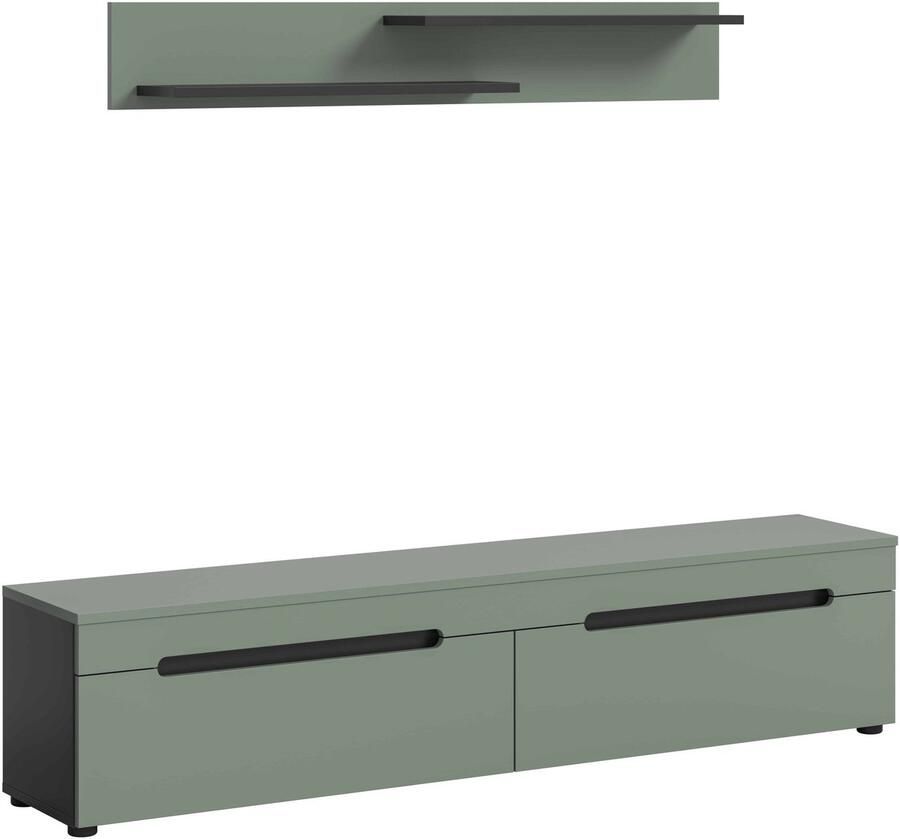 Furnilux Canu Lowboard + Wandplank staand-hangend Smoke Green NB Basaltgrijs NB Abs. Smoke Green NB 33x170x38cm