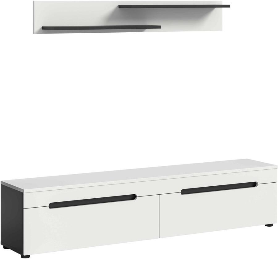 Furnilux Canu Lowboard + Wandplank staand-hangend wit NB Basalt NB Abs. wit NB 33x170x38cm
