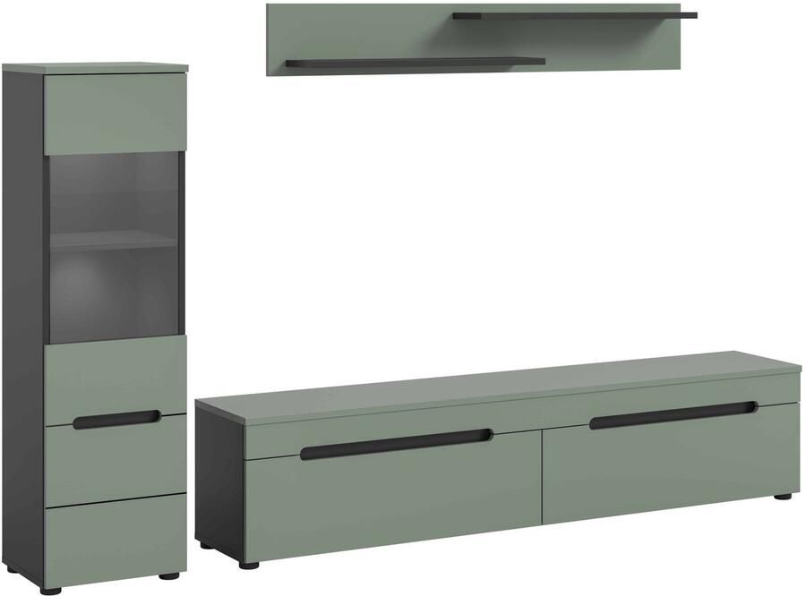 Furnilux Canu wandcombinatie staand-hangend incl. verlichting Smoke Green NB Basaltgrijs NB Abs. Smoke Green NB 33x221x141cm