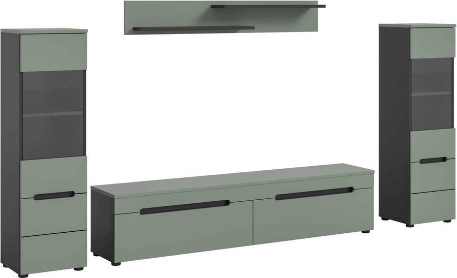 Furnilux Canu wandcombinatie staand-hangend Smoke Green NB Basaltgrijs NB Abs. Smoke Green NB 33x272x141cm