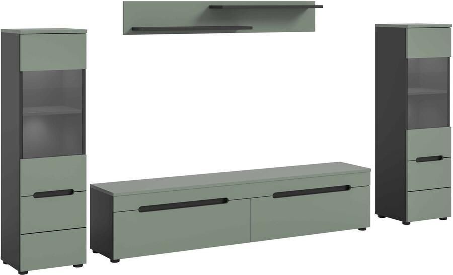 Furnilux Canu wandcombinatie staand-hangend Smoke Green NB Basaltgrijs NB Abs. Smoke Green NB 33x272x141cm