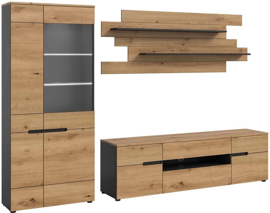 Furnilux Canu woonkamercombinatie inclusief verlichting Artisan NB Basaltgrijs NB 44x280x190cm