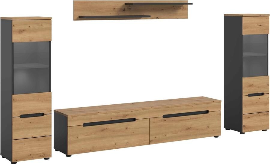 Furnilux Canu woonkamercombinatie inclusief verlichting staand-hangend Artisan NB Basaltgrijs NB Abs. Artisan NB 33x272x141cm