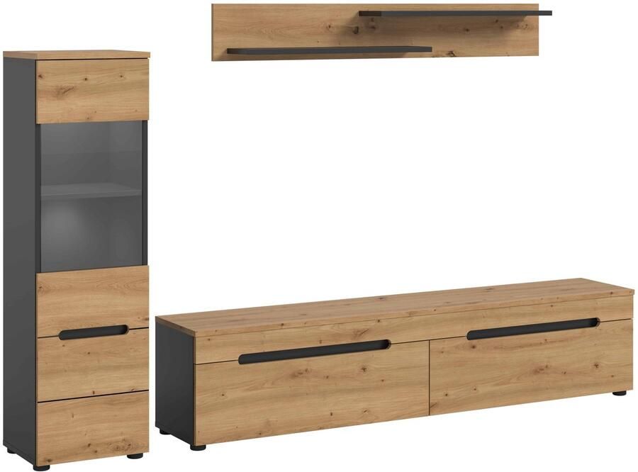 Furnilux Canu woonkamercombinatie inclusief verlichting staand-hangend Artisan NB Basaltgrijs NB Abs. Artisan NB 33x221x141cm
