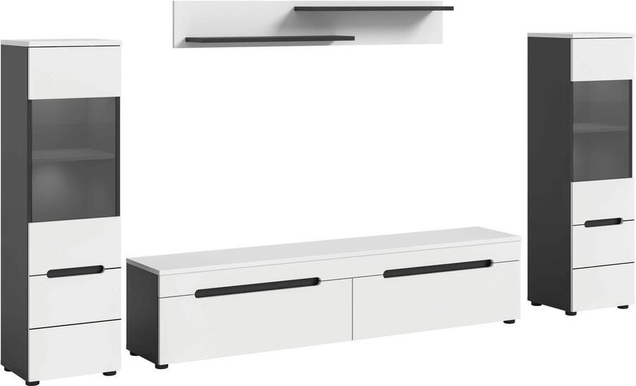 Furnilux Canu woonkamercombinatie inclusief verlichting staand-hangend wit NB Basalt NB Abs. wit NB 33x272x141cm