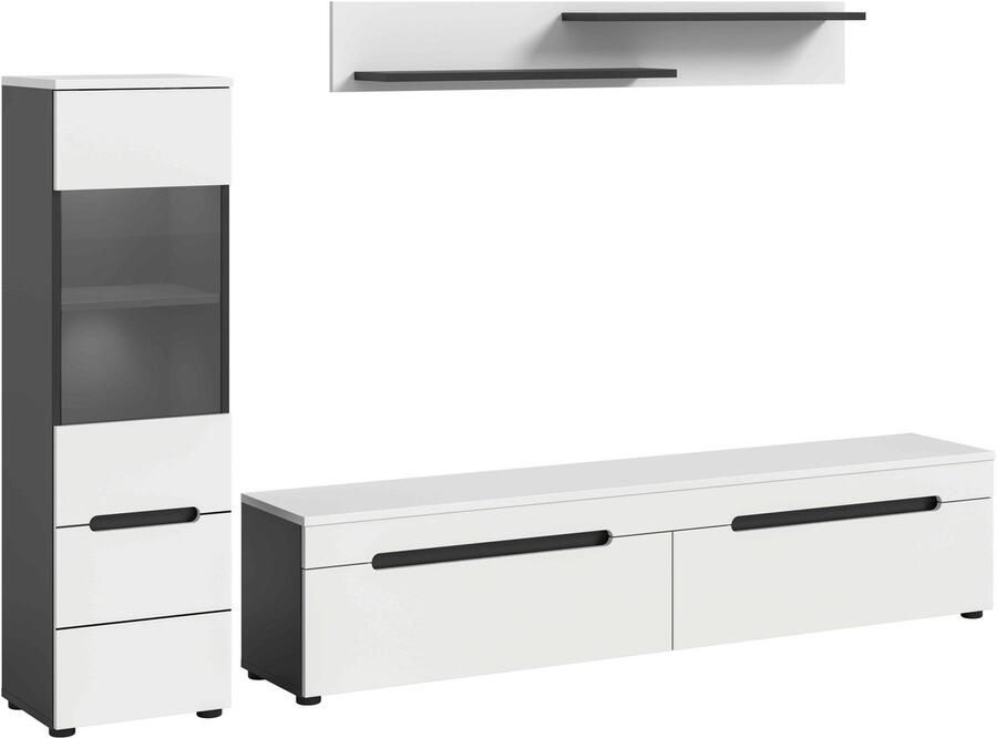 Furnilux Canu woonkamercombinatie inclusief verlichting staand-hangend wit NB Basalt NB Abs. wit NB 33x221x141cm