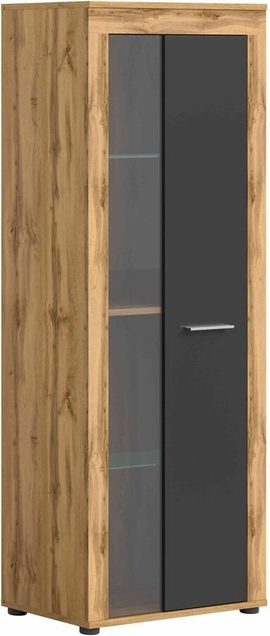 Furnilux Jam vitrinekast grijs melamine Wotan eiken NB 35x60x159cm