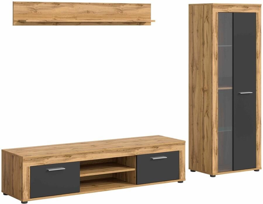 Furnilux Jam woonkamercombinatie grijs melamine Wotan eiken NB 35x235x159cm