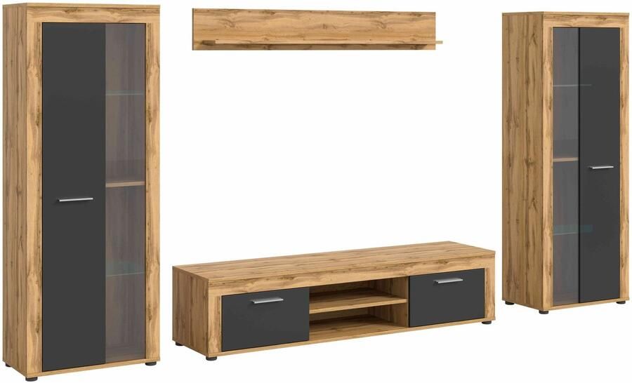 Furnilux Jam woonkamercombinatie grijs melamine Wotan eiken NB 35x310x159cm