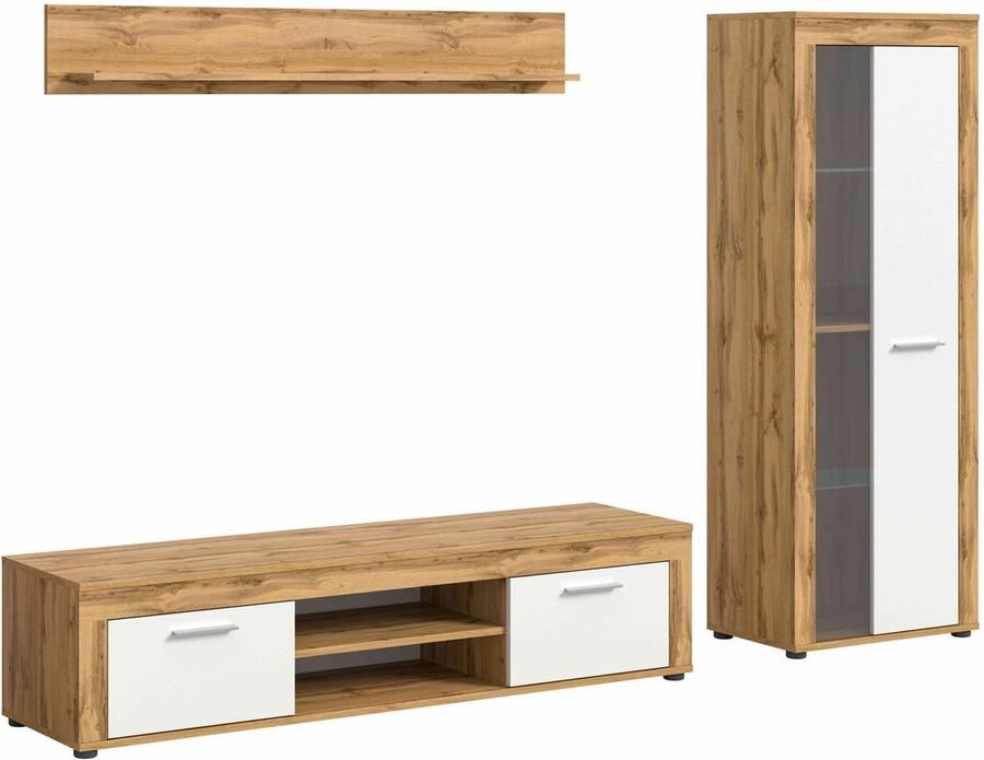 Furnilux Jam woonkamercombinatie wit melamine Wotan eiken NB 35x235x159cm