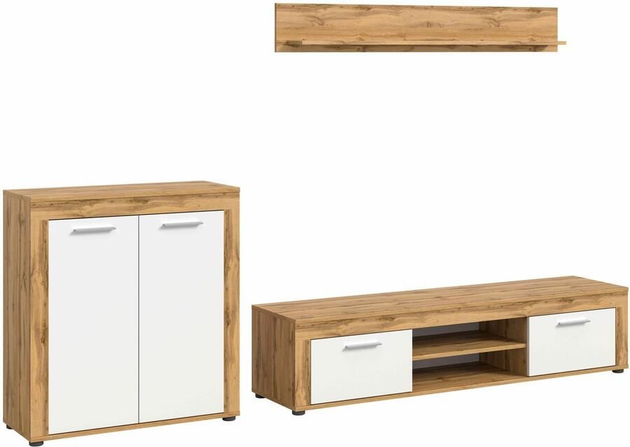 Furnilux Jam woonkamercombinatie wit melamine Wotan eiken NB 35x255x159cm