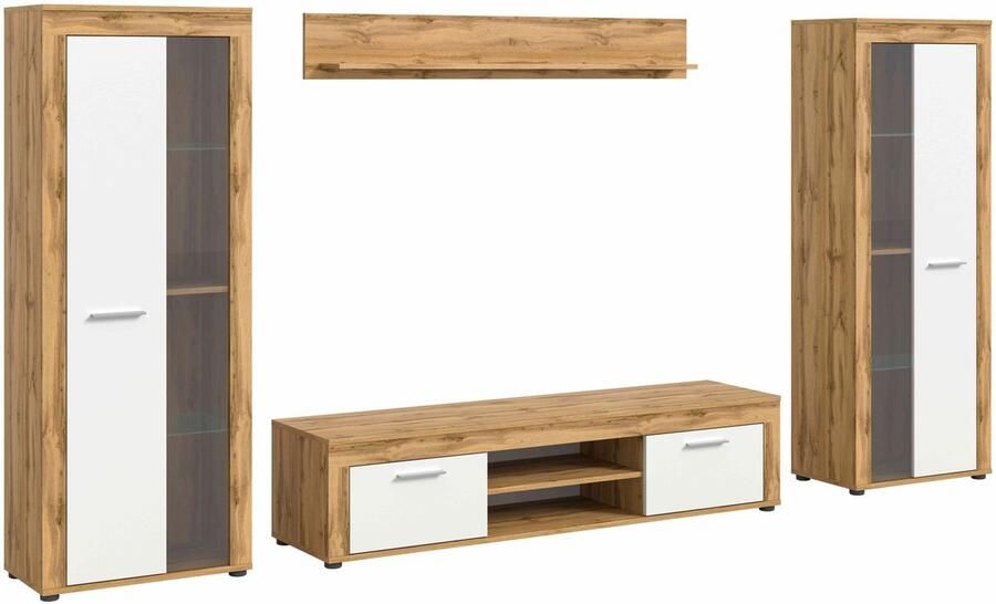 Furnilux Jam woonkamercombinatie wit melamine Wotan eiken NB 35x310x159cm