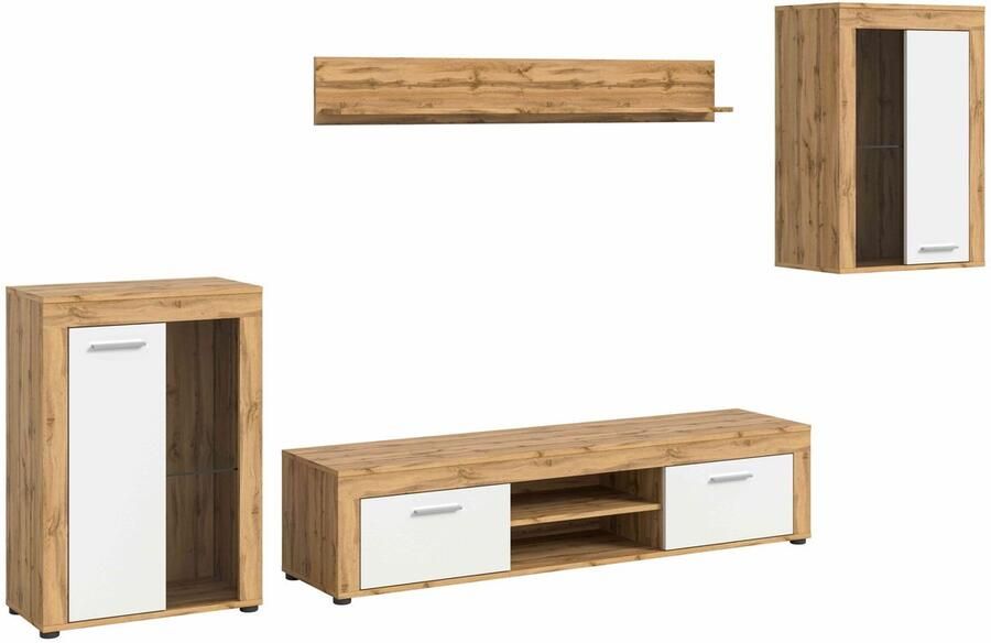 Furnilux Jam woonkamercombinatie wit melamine Wotan eiken NB 35x310x169cm