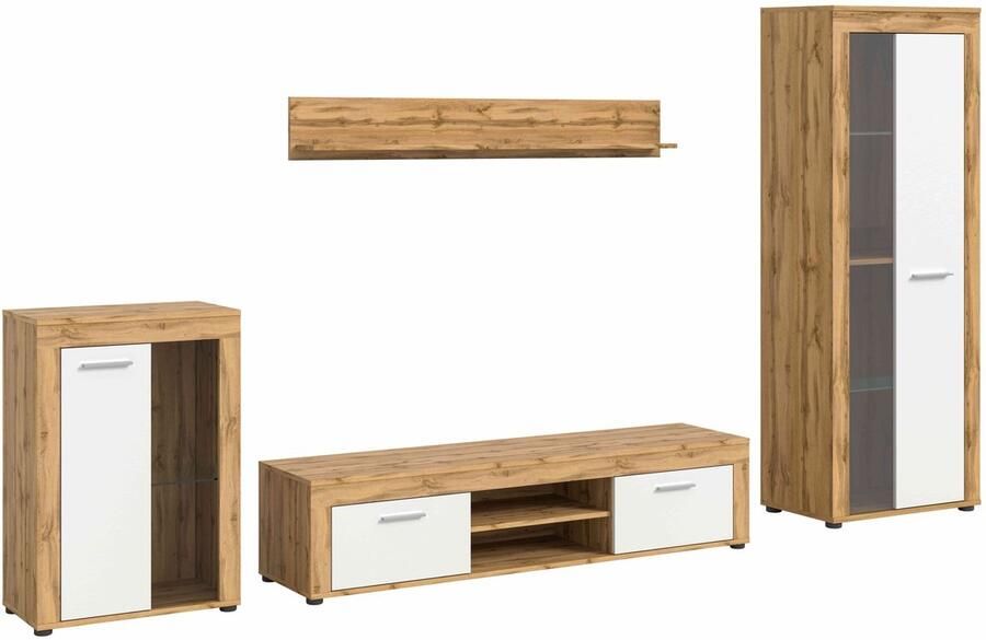 Furnilux Jam woonkamercombinatie wit melamine Wotan eiken NB 35x310x169cm