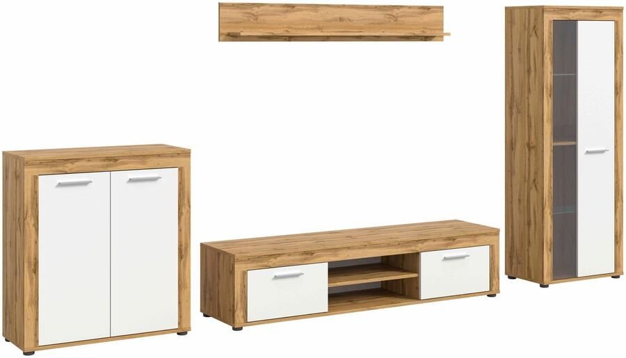 Furnilux Jam woonkamercombinatie wit melamine Wotan eiken NB 35x330x159cm