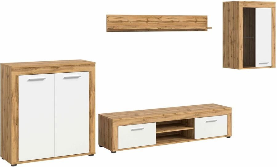 Furnilux Jam woonkamercombinatie wit melamine Wotan eiken NB 35x330x169cm