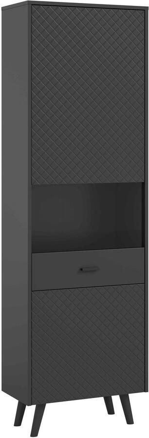 Furnilux Linea vitrinekast grijs mat MDF TZ grijs mat melamine zwart NB 37x58x195cm