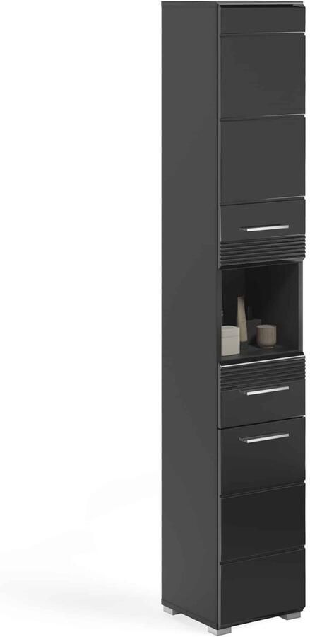 Furnilux Linus hoge kast zwart hoogglans MDF TZ 30x30x181cm