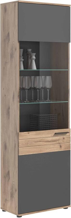 Furnilux Mason vitrinekast basaltgrijs NB Nox Eiken NB Nox Eiken MDF TZ 37x57x200cm