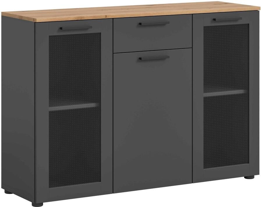 Furnilux Niklas ladekast basaltgrijs NB Artisan eiken NB glas 38x120x84cm