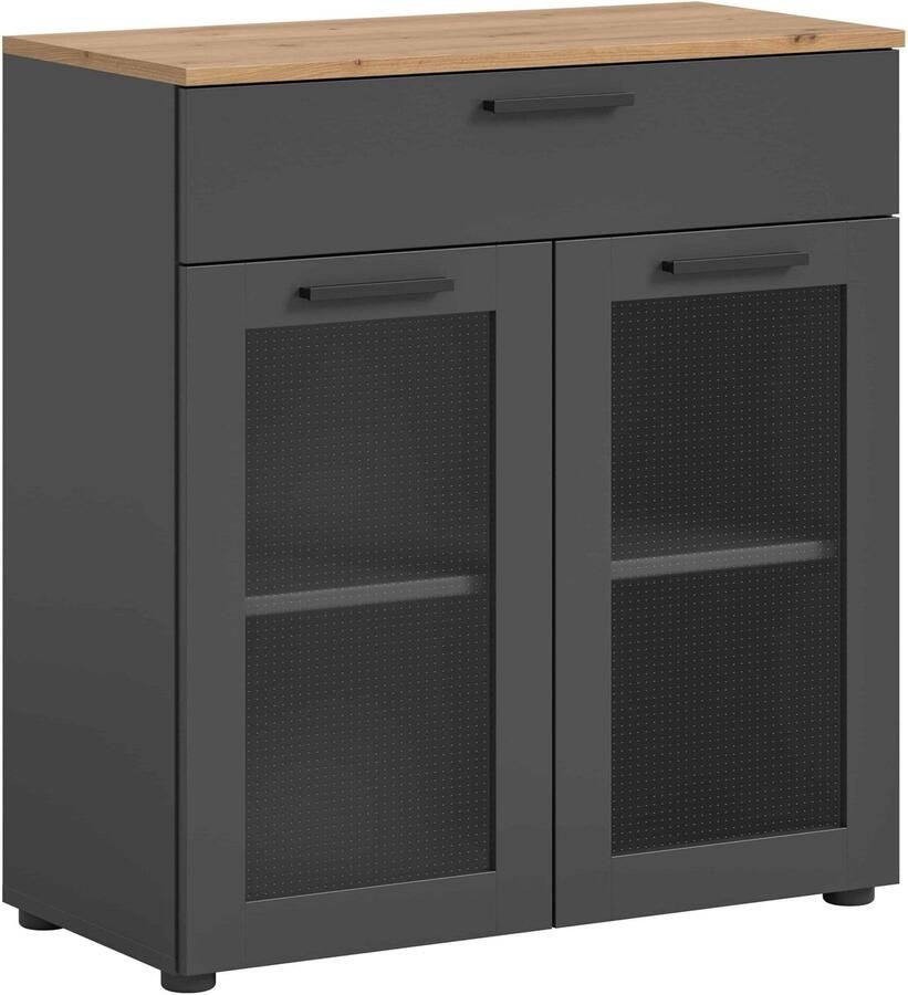 Furnilux Niklas ladekast basaltgrijs NB Artisan eiken NB glas 38x78x84cm