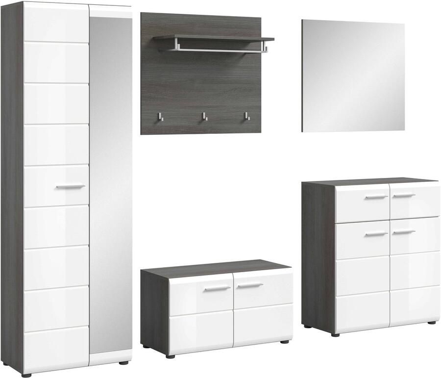 Furnilux Salsa garderobekastcombinatie wit hoogglans MDF TZ rookzilver NB 37x250x192cm