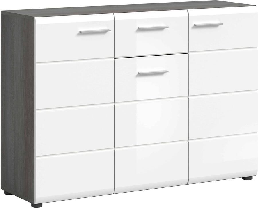 Furnilux Salsa ladekast wit hoogglans MDF TZ rook zilver NB 37x120x85cm