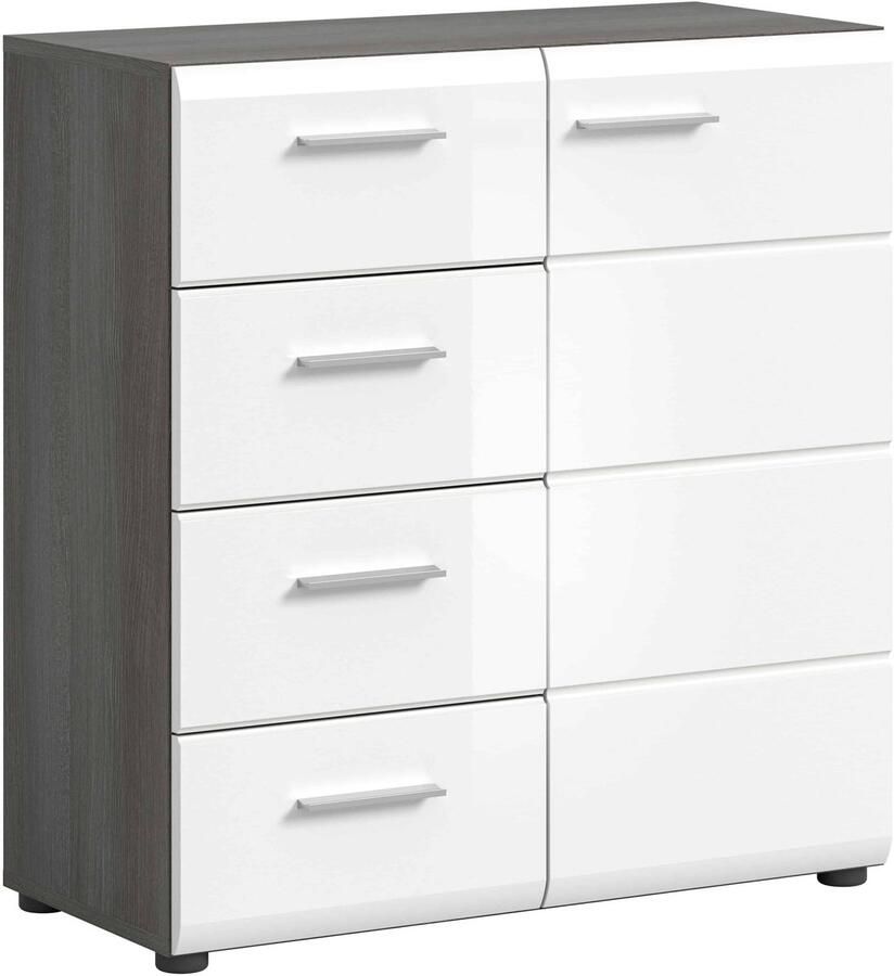 Furnilux Salsa ladekast wit hoogglans MDF TZ rook zilver NB 37x80x85cm