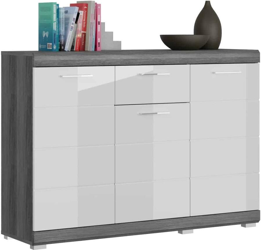 Furnilux Scout ladekast wit hoogglans MDF TZ rook zilver NB 37x120x85cm