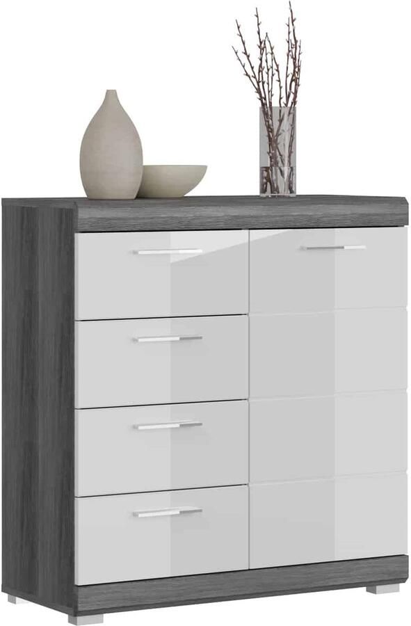 Furnilux Scout ladekast wit hoogglans MDF TZ rook zilver NB 37x80x85cm