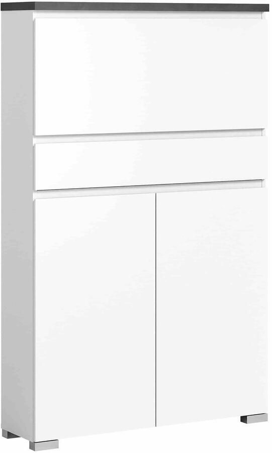 Furnilux Shoelove schoenenkast 2 deuren 1 klepdeur 1 lade 95x151cm wit grijs