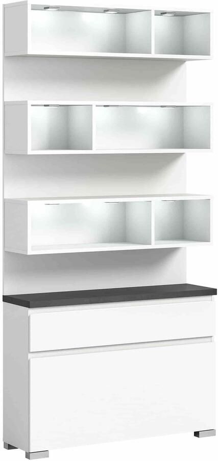 Furnilux Shoelove schoenenkast wandkast 1 klep 1 lade planken met licht wit grijs 95x27x192cm