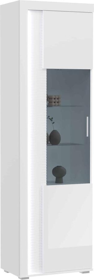 Furnilux Vitrinekast met lichtkoepel L R wit hoogglans MDF TZ Pasol grijs NB 37x60x202cm