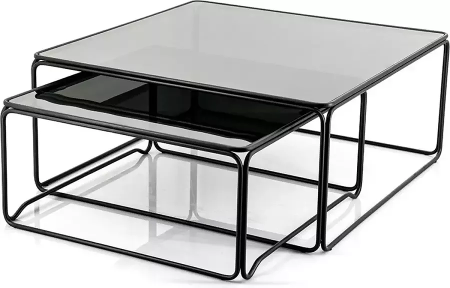 By-Boo Glazen Salontafel Olit Large Set van 2 stuks Zwart - Foto 2